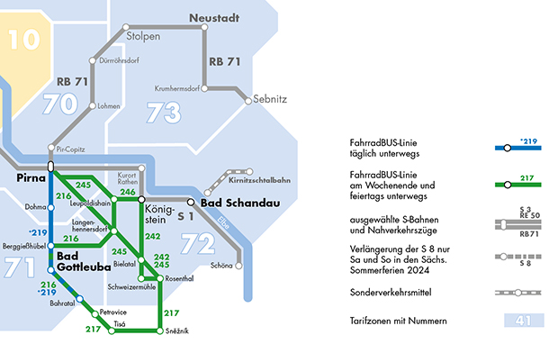 Karte Fahrradbuslinien im VVO-Gebiet